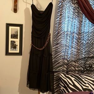 Black strapless dress with brown belt size small